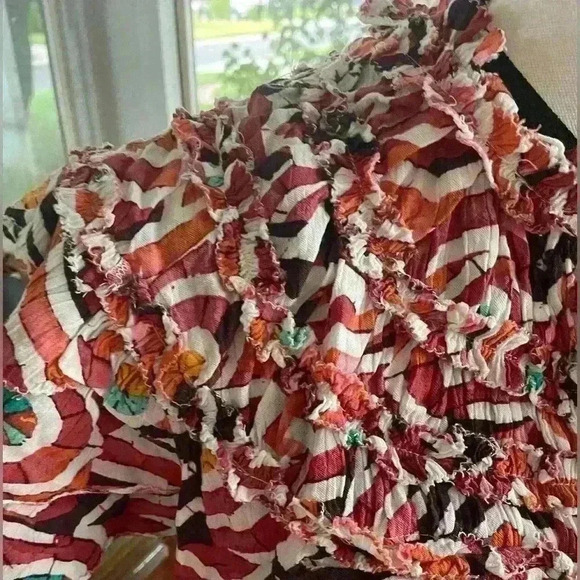 Maeve multicolor ruffle yoke blouse with flowy sleeves; size S - Picture 3 of 7